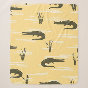 Seamless crocodiles pattern. Vintage yellow backgr Sherpa Blanket
