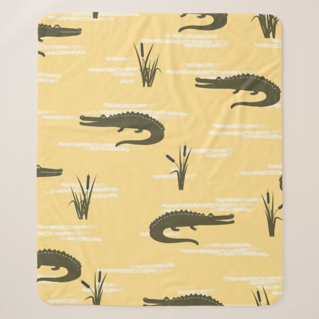 Seamless crocodiles pattern. Vintage yellow backgr Sherpa Blanket (Front)