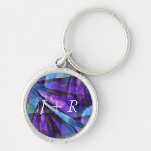seamless cubism purple, blue abstract art key ring
