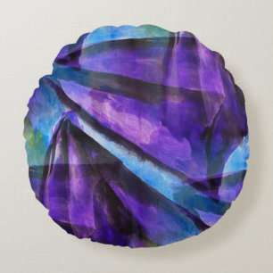 seamless cubism purple, blue abstract art round cushion