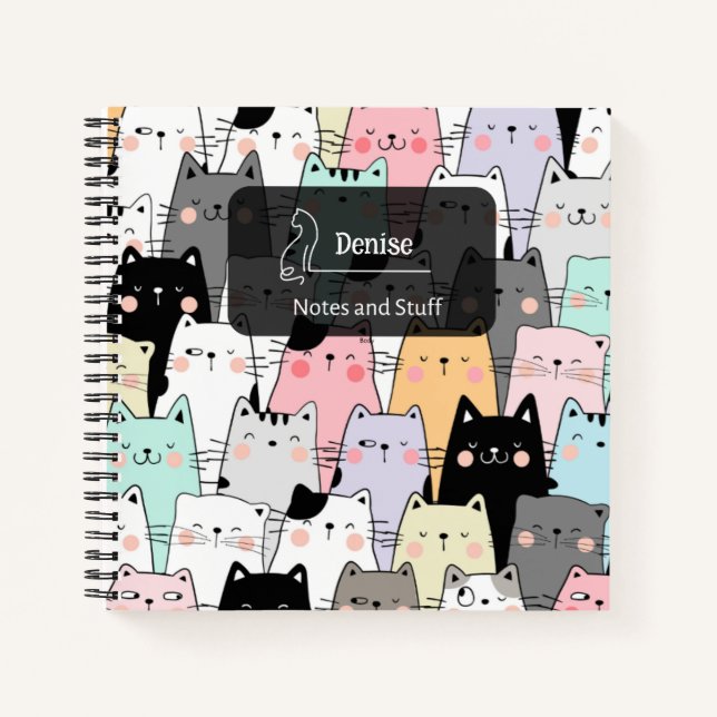Seamless Cute Cat Illustration  Notebook (Front)