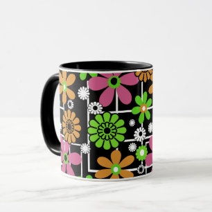 Seamless cute kids floral design fun cartoon flowe mug