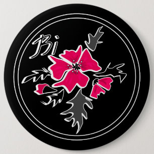 Seamless cute red grey flowers floral pattern vint 6 cm round badge
