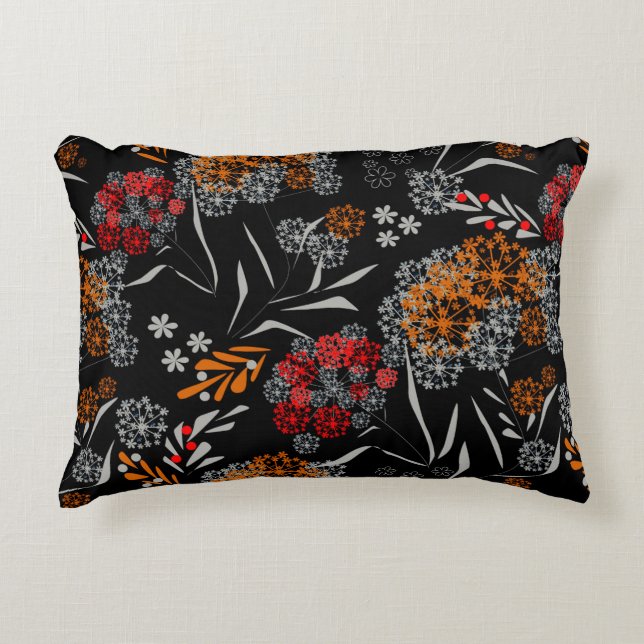 Seamless cute small flowers floral pattern black v decorative cushion (Front)