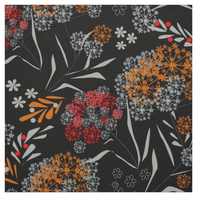 Seamless cute small flowers floral pattern black v fabric (Swatch)