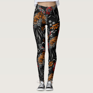 Seamless cute small flowers floral pattern black v leggings
