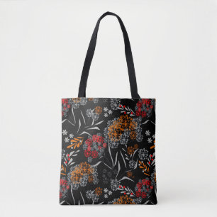 Seamless cute small flowers floral pattern black v tote bag