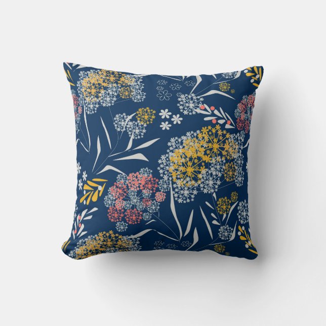 Seamless cute small flowers floral pattern navy vi cushion (Front)