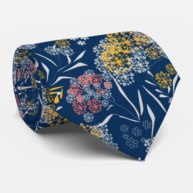 Seamless cute small flowers floral pattern navy vi tie (Rolled)