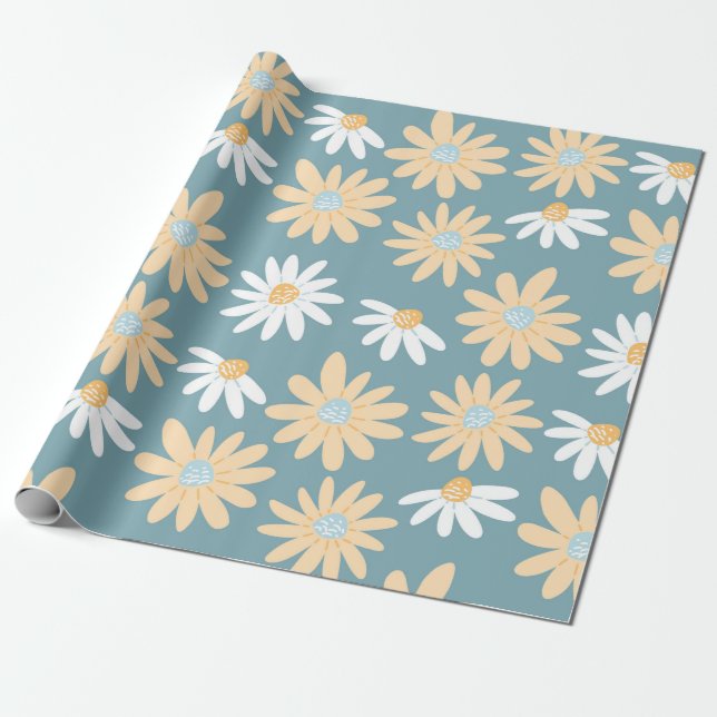 Seamless daisies pattern in small naive wild flowe wrapping paper (Unrolled)
