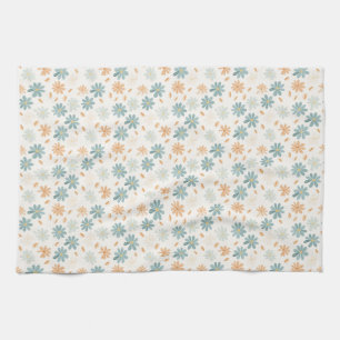 Seamless Daisy Flower In Blue, Orange, and Yellow Tea Towel