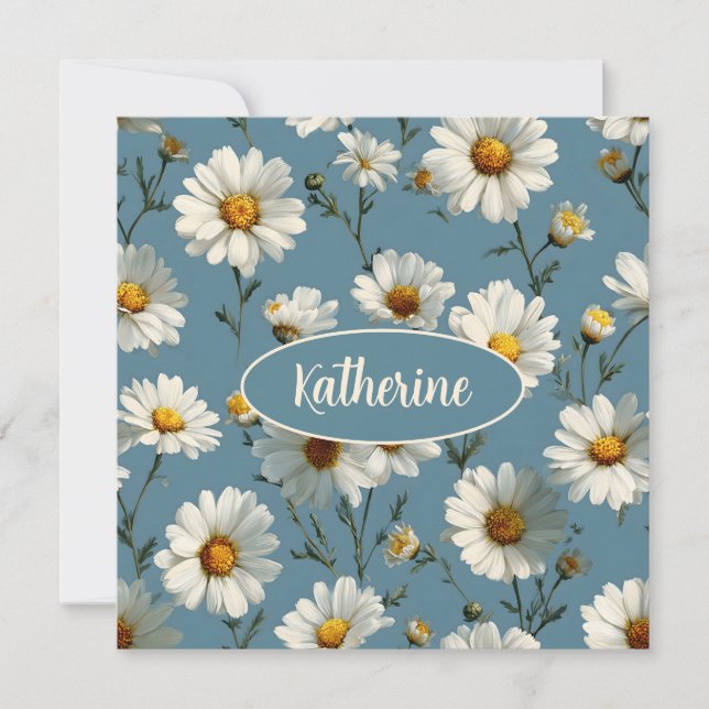 Seamless Daisy Flower Pattern on Blue (Front)
