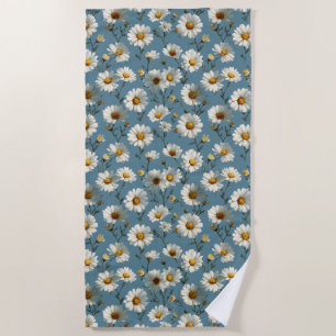 Seamless Daisy Flower Pattern on Blue Beach Towel
