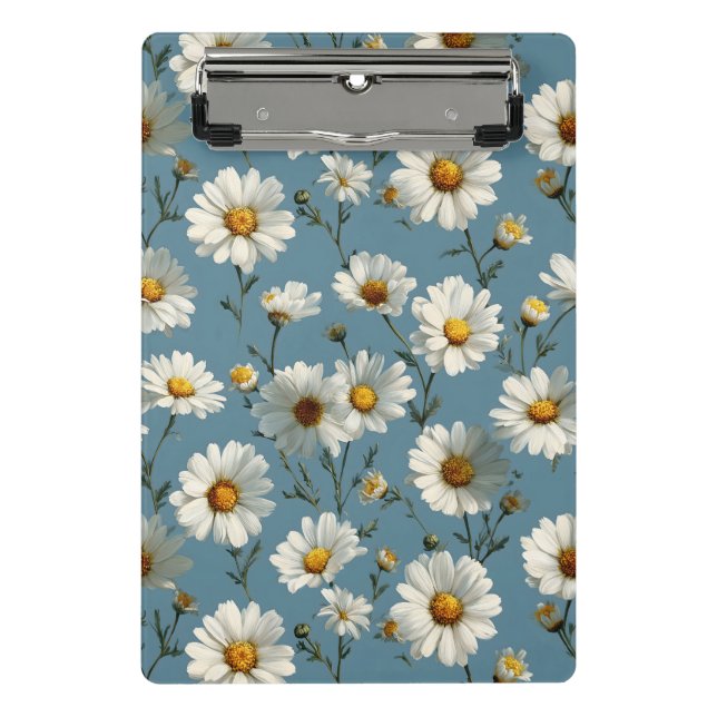 Seamless Daisy Flower Pattern on Blue Mini Clipboard (Front)