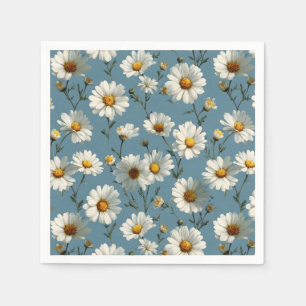 Seamless Daisy Flower Pattern on Blue Napkin