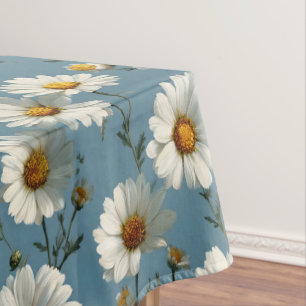 Seamless Daisy Flower Pattern on Blue Tablecloth