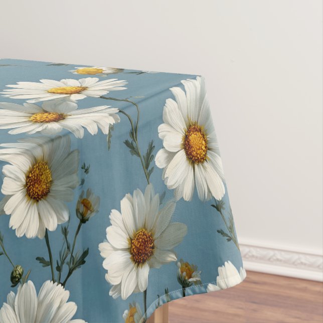 Seamless Daisy Flower Pattern on Blue Tablecloth (In Situ)