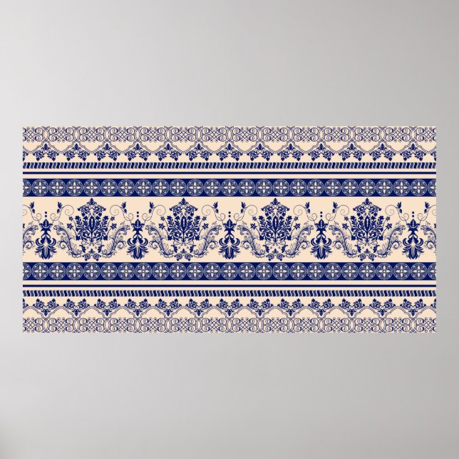 Seamless damask pattern, classic wallpaper, backgr poster (Front)