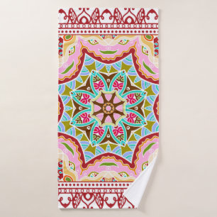 Seamless damask with colourful patchwork. Vintage Bath Towel