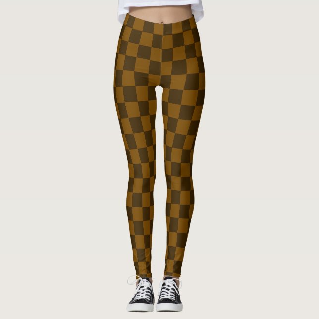 Seamless Dark and Light Brown Chequered Leggings (Front)