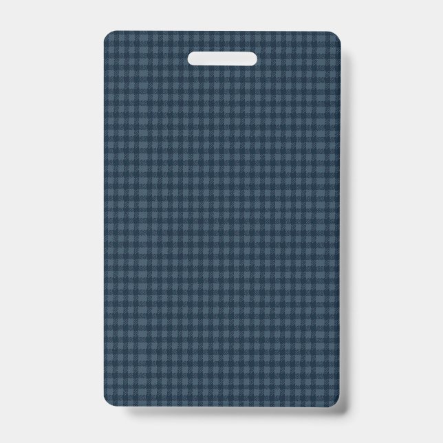 Seamless Dark Blue & Gray Gingham Rustic Pattern ID Badge (Front)