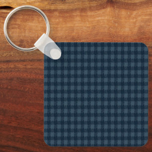 Seamless Dark Blue & Gray Gingham Rustic Pattern Key Ring
