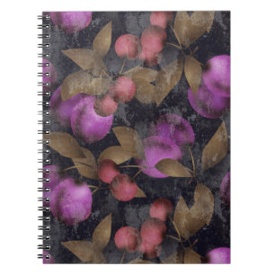 Seamless dark plum fruits purple berries cherry pa notebook