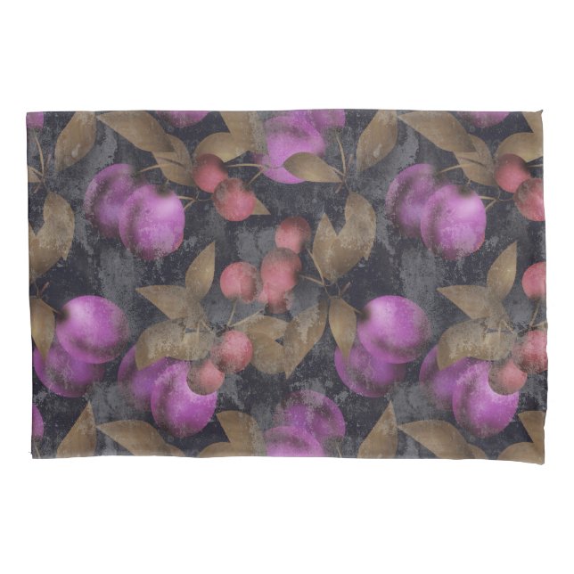 Seamless dark plum fruits purple berries cherry pa pillowcase (Front)