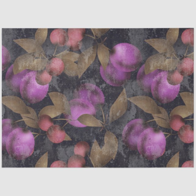 Seamless dark plum fruits purple berries cherry pa tissue paper (Front)