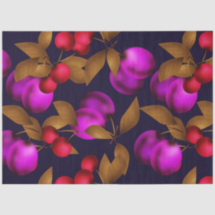 Seamless dark plum fruits purple berries cherry pa tissue paper