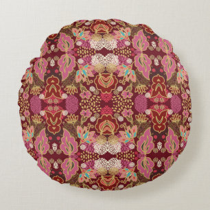 Seamless decorative chaotic floral pattern round cushion