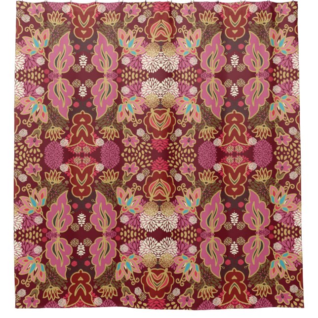 Seamless decorative chaotic floral pattern shower curtain (Front)