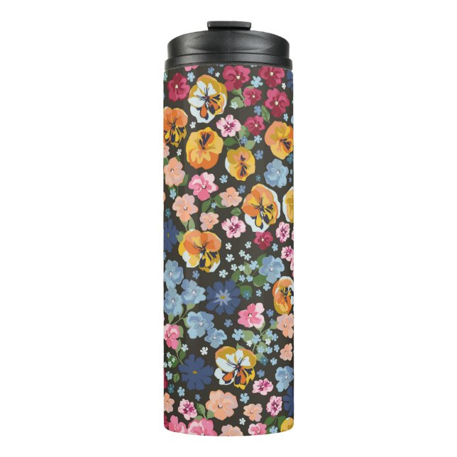 Seamless decorative elegant pattern with cute flow thermal tumbler (Front)