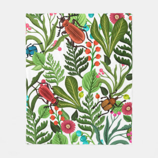 Seamless decorative pattern with plants and insect fleece blanket
