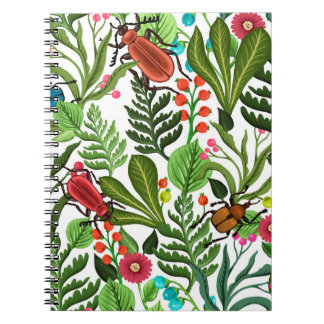 Seamless decorative pattern with plants and insect notebook