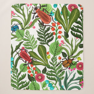 Seamless decorative pattern with plants and insect sherpa blanket