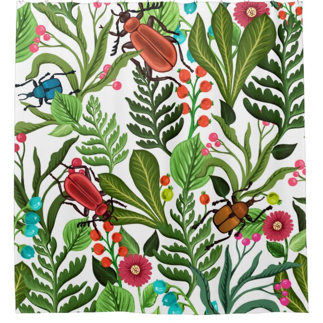 Seamless decorative pattern with plants and insect shower curtain (Front)