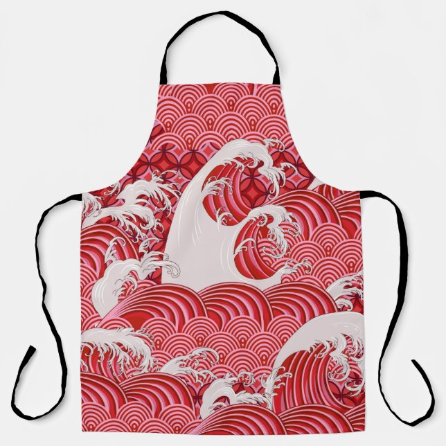 Seamless decorative pattern with waves in Chinese  Apron (Front)