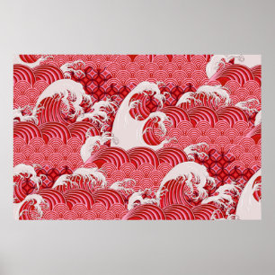 Seamless decorative pattern with waves in Chinese Poster