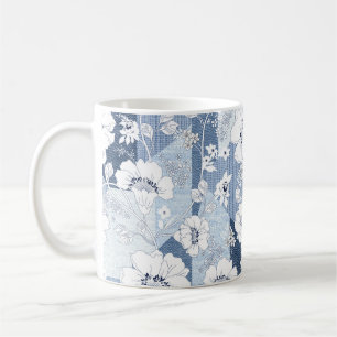 seamless denim patchwork on flower coffee mug