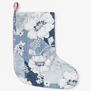 seamless denim patchwork on flower small christmas stocking