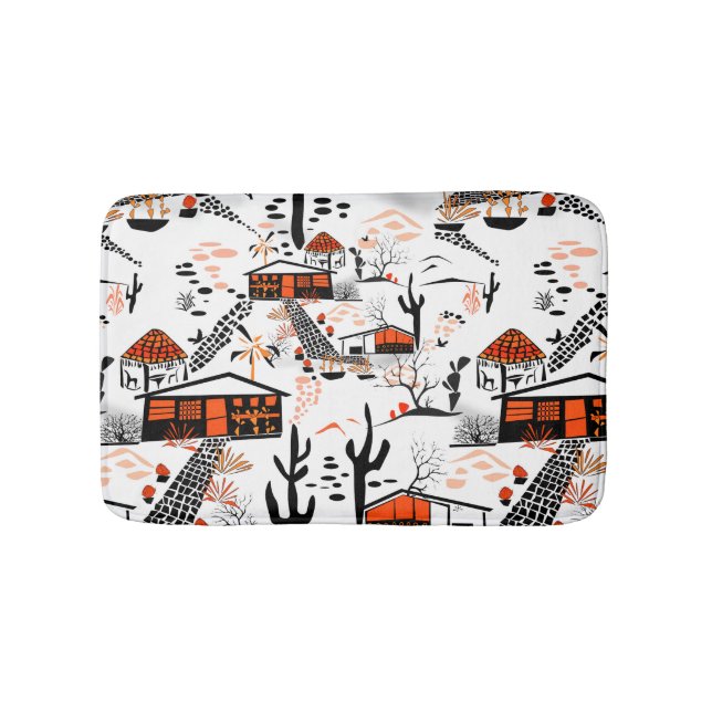 Seamless desert sand landscape houses black orange bath mat (Front)