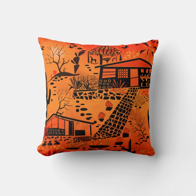 Seamless desert sand landscape houses black orange cushion (Front)