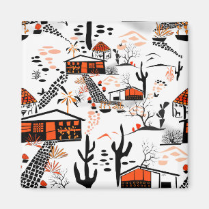 Seamless desert sand landscape houses black orange magnet