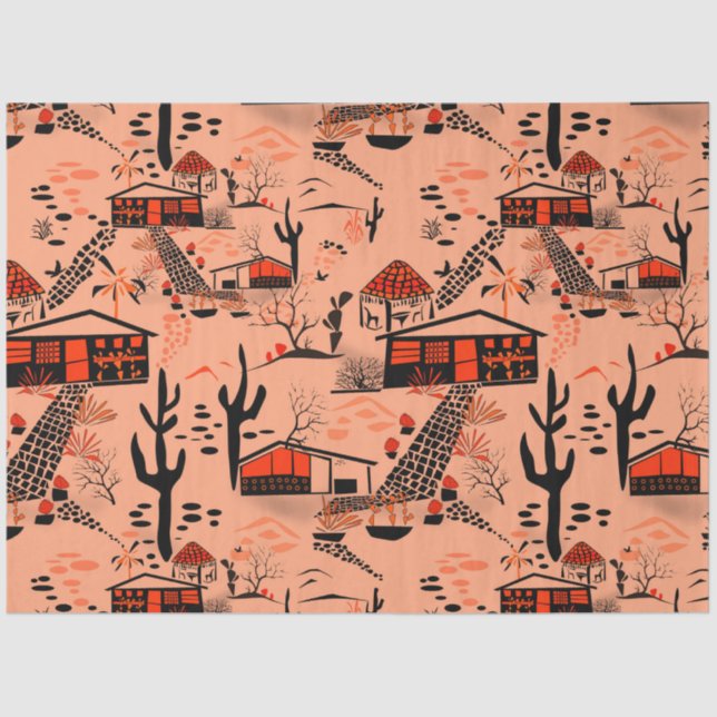 Seamless desert sand landscape houses black orange tissue paper (Front)