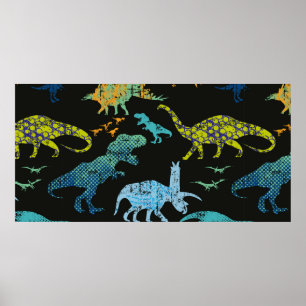 Seamless Dino pattern. Original design with t-rex, Poster