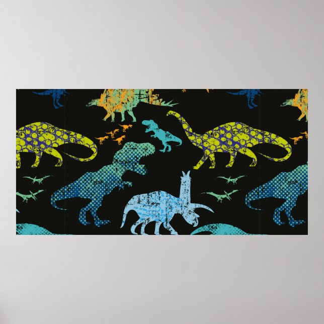 Seamless Dino pattern. Original design with t-rex, Poster (Front)
