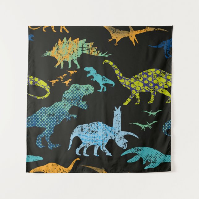 Seamless Dino pattern. Original design with t-rex, Tapestry (Front)