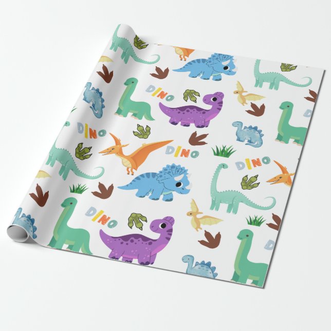 Seamless Dinosaur pattern birthday party  Wrapping Paper (Unrolled)