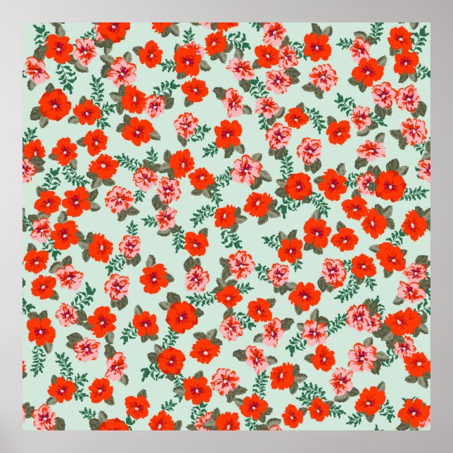 Seamless ditsy pattern in small cute wild flowers. poster (Front)